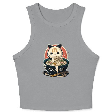 Discover Cute Cat Eating Ramen Crop Tank Top