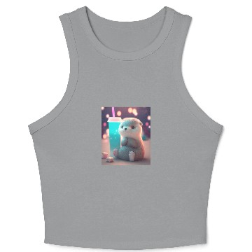 Discover Kawaii Otter Pet Otter Drinking Boba Tea Crop Tank Top