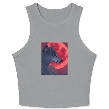 Discover A Grey Wolf Staring at a Blood Moon Crop Tank Top
