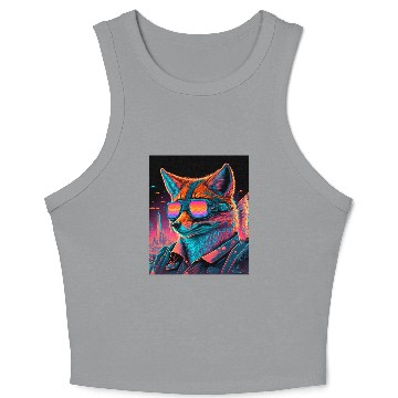 Discover Retro Futuristic Synthwave Fox Crop Tank Top