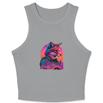 Discover Retro Futuristic Synthwave Fox Crop Tank Top