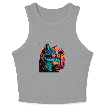 Discover Retro Futuristic Synthwave Fox Crop Tank Top
