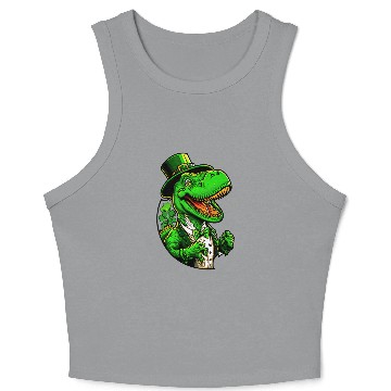 Discover St Patricks Day T-rex Dinosaur With Top Hat Crop Tank Top