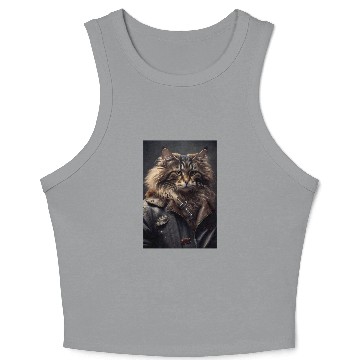 Discover Norwegian Forest Cat Breed wears a leather jacket Crop Tank Top