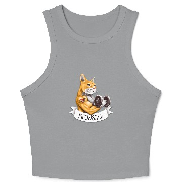 Discover Meowscle Workout Cat Pun Crop Tank Top