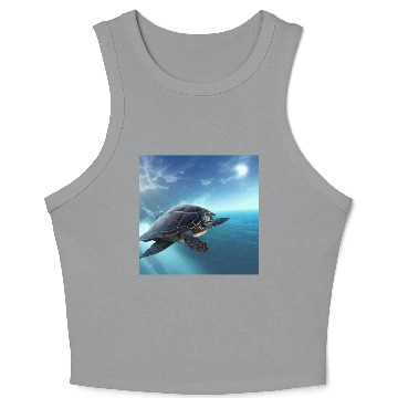Discover Turtle swimming in the blue ocean print Crop Tank Top