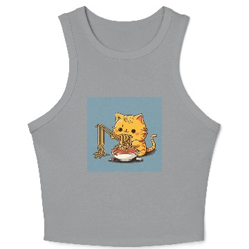Discover Japanese cat eating spaghetti Crop Tank Top