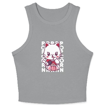 Discover Cat Eating Popcorn Crop Tank Top