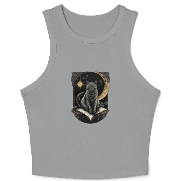 Discover The Moon Tarot Card Celestial Cat Occult Ritual Crop Tank Top