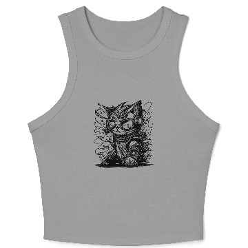 Discover Little Cool Space Cat Splash Tattoo Style Crop Tank Top