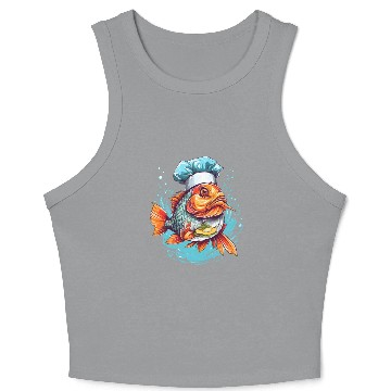 Discover Awesome Culinary Fish Chef Cooking Kitchen Humor Crop Tank Top