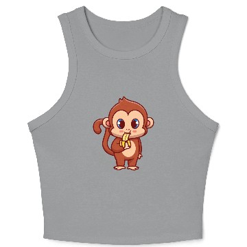 Discover Cute Monkey Eating Banana Cartoon Crop Tank Top