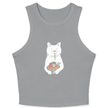 Discover Cute Cat Eating Ramen Crop Tank Top