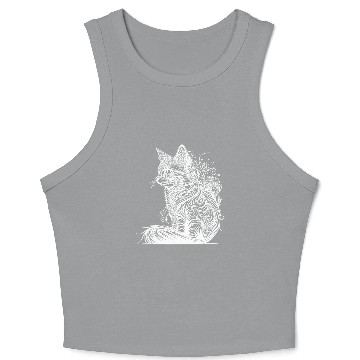 Discover Tattoo Lines Cat In Wild Nature Style Crop Tank Top