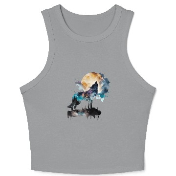 Discover Mountain Wolf Multicolor Watercolor Portrait Crop Tank Top