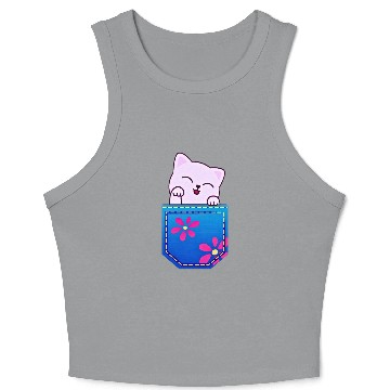 Discover Cat in the pocket Crop Tank Top