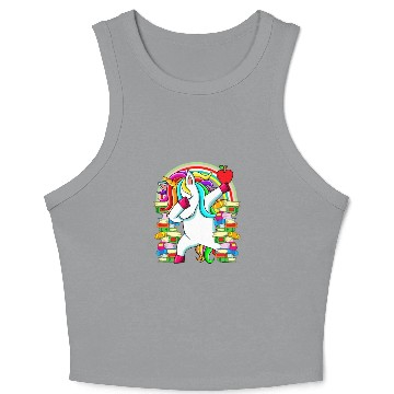 Discover Womens Reading Teacher Dabbing Unicorn Elementary Crop Tank Top