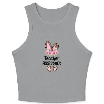 Discover Easter Bunny Ear Teacher Leopard Teacher Assistant Crop Tank Top