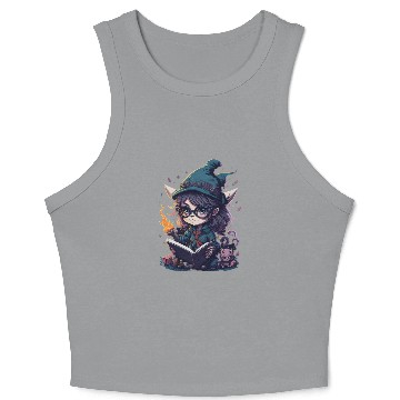 Discover Cat reading book Crop Tank Top