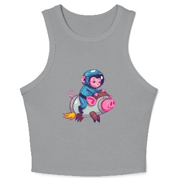 Discover Pig and Monkey as Astronauts Crop Tank Top