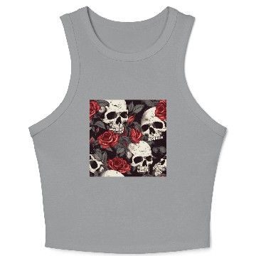 Discover Dark Pattern Skulls & Red Roses Elegant Gothic Crop Tank Top