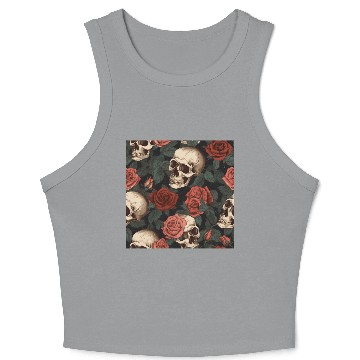 Discover Dark Elegant Gothic Skulls & Red Roses Pattern Crop Tank Top