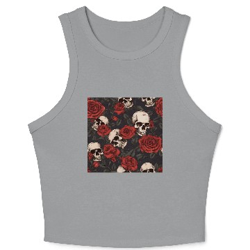 Discover Skulls & Red Roses Dark Gothic Elegant Pattern Crop Tank Top