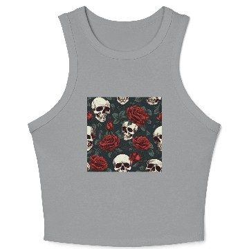 Discover Dark Elegant Gothic Pattern Skulls & Red Roses Crop Tank Top