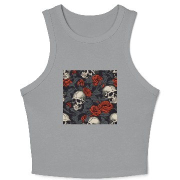 Discover Red Roses & Skulls Pattern Dark Elegant Gothic Crop Tank Top