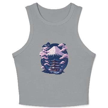 Discover Mount Fuji and a Temple With Cherry Blossoms Crop Tank Top