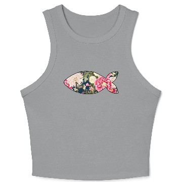 Discover Fish navy floral Crop Tank Top