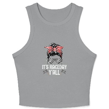 Discover It'S Race Day Y'All Checkered Flag Racing Messy Crop Tank Top