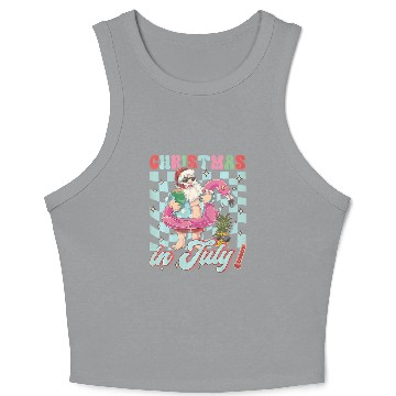 Discover Christmas In July Groovy Santa Flamingo Float Crop Tank Top