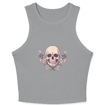 Discover Anime style Skull with cherry blossom branches Crop Tank Top