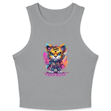 Discover Play Nice Crop Tank Top: Robot Tiger Synthwave Graffiti Kids