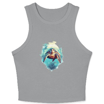 Discover Serene Underwater Turtle Crop Tank Top