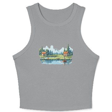 Discover Fisherman Nature 8-bit style Crop Tank Top