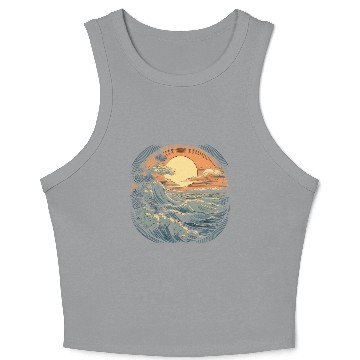 Discover serene ocean sunset with large waves (4) Crop Tank Top