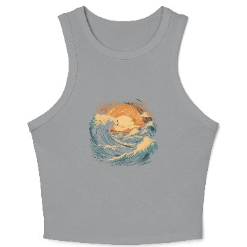 Discover serene ocean sunset with large waves (6) Crop Tank Top
