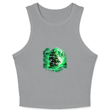 Discover Historical Sailing Ship At Full Moon. Crop Tank Top