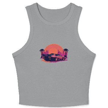 Discover Cyberpunk car in sunset cityscape Crop Tank Top