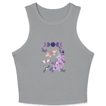 Discover Violet Purple Moon Moth Flower Crop Tank Top