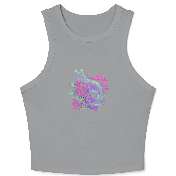 Discover Skeleton Crop Tank Top, Neon Skull Roses Gothic Skeleton