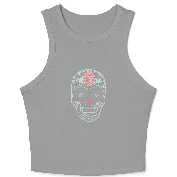 Discover Sugar Skull With Red Rose On Forehead Crop Tank Top