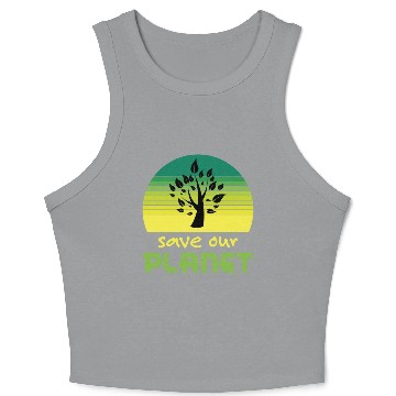 Discover Save Our Planet Retro Sunset Green Crop Tank Top