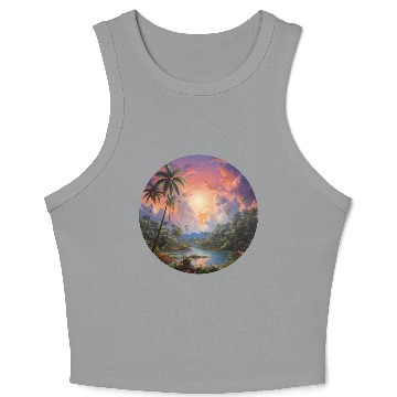Discover Paradise Scene - Magic Realism Crop Tank Top