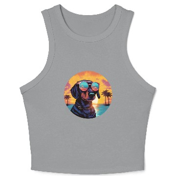 Discover Sunset Serenity: Vintage Dachshund Silhouette Crop Tank Top