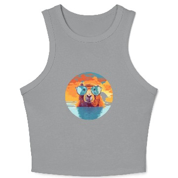 Discover Sunset Serenity: Rustic Capybara Stripe Illustrate Crop Tank Top
