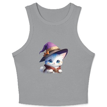 Discover Cute Watercolor Witch Cat Crop Tank Top