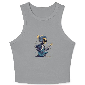 Discover Cool Skeleton Playing The Guitar Character Funny Crop Tank Top